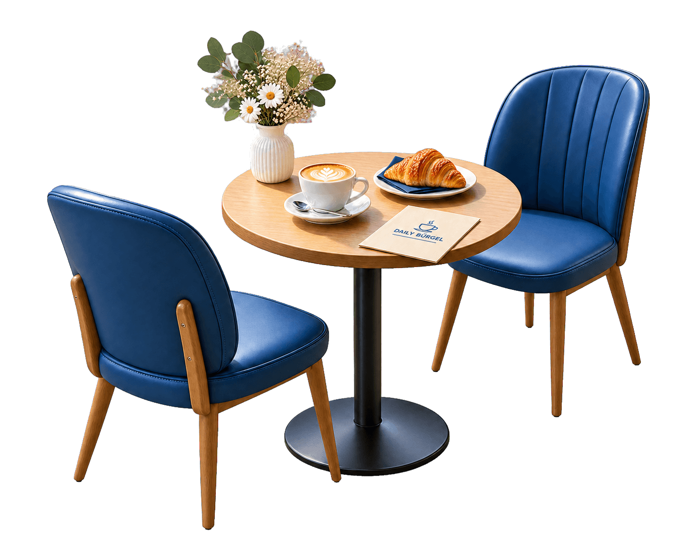 Gemütlicher Café-Tisch mit Kaffee und Croissant